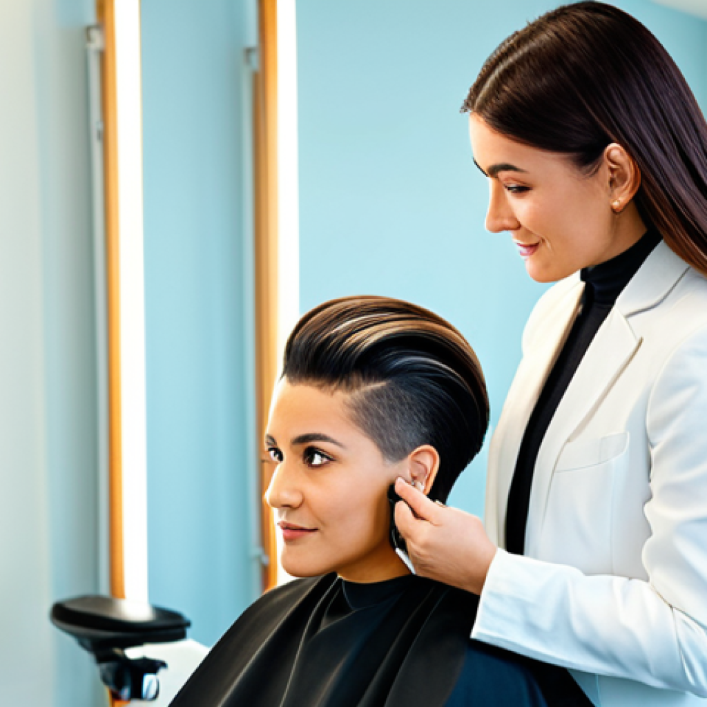 헤어디자이너 헤어컷 기술 분석 - **Image Prompt:** "A professional hairstylist in a brightly lit salon, consulting with a female clie...