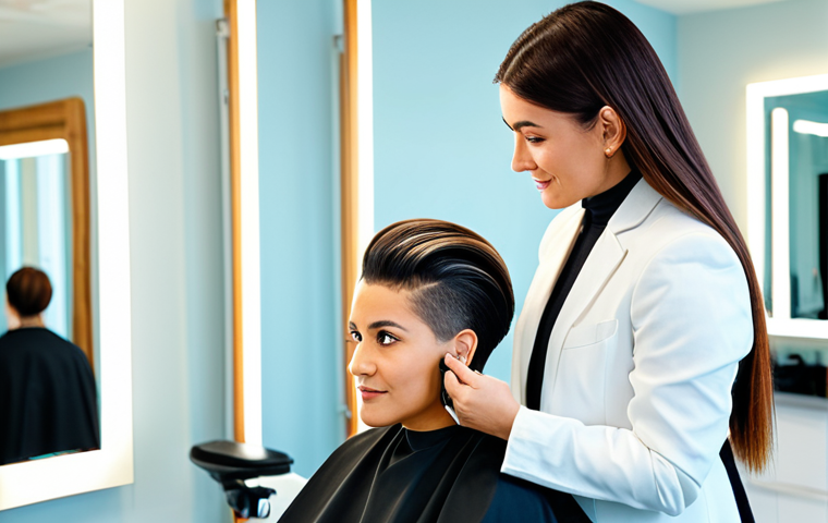 헤어디자이너 헤어컷 기술 분석 - **Image Prompt:** "A professional hairstylist in a brightly lit salon, consulting with a female clie...