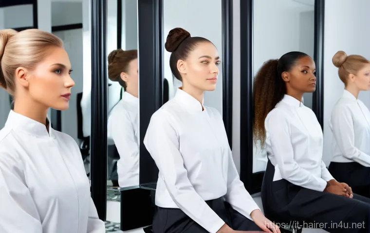 헤어디자이너 교육비 지원 제도 - **Prompt: Professional Salon Training Session**
A diverse group of five professional hairdresser...