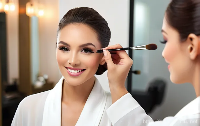 헤어디자이너 메이크업 병행 방법 - **Prompt:** A highly skilled female hair and makeup artist, dressed in a chic, tailored blazer over ...