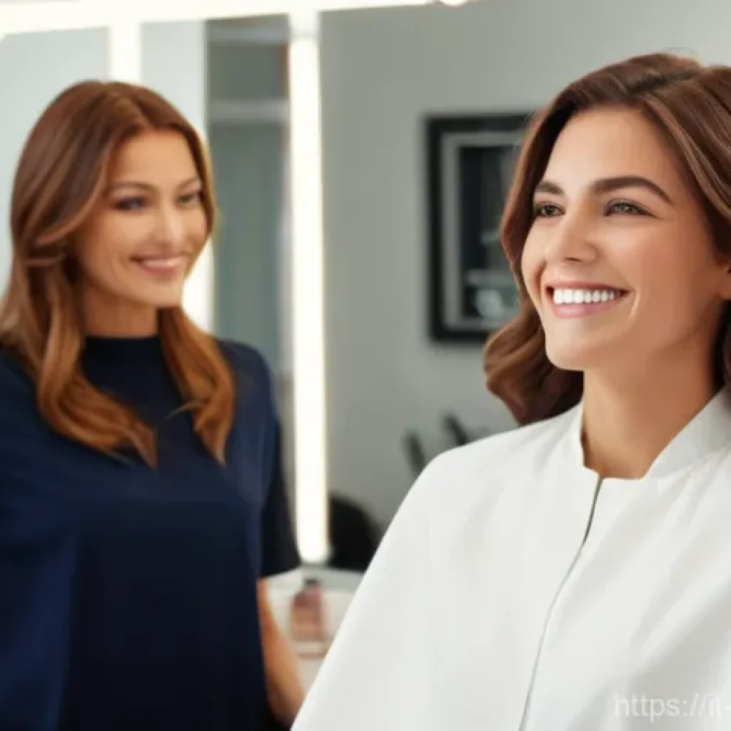 헤어디자이너 업무 사례 공유 - **Prompt:** A vibrant, natural light photograph in a chic, modern Italian hair salon. A female clien...