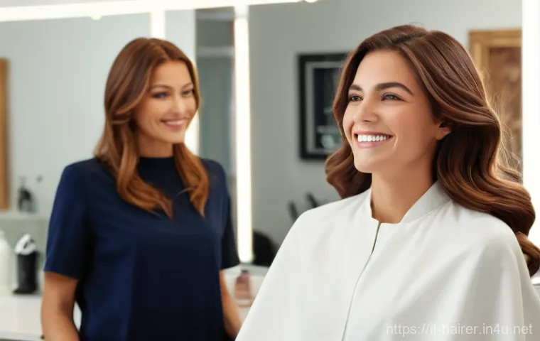 헤어디자이너 업무 사례 공유 - **Prompt:** A vibrant, natural light photograph in a chic, modern Italian hair salon. A female clien...