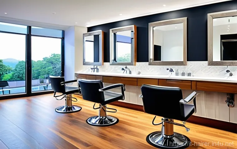 헤어디자이너 팀워크 중요성 - **Creative Brainstorming and Professional Growth:** A vibrant, contemporary hair salon interior repu...