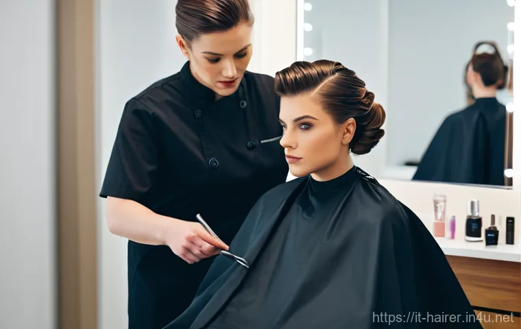 헤어디자이너 필기시험 준비법 - **Prompt: The Dedicated Student's Journey**
    "A young, focused female hairstyling student, wearin...