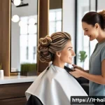 헤어디자이너 경력 관리 노하우 - A modern Italian hair salon interior filled with natural light, showcasing a professional hairstylis...