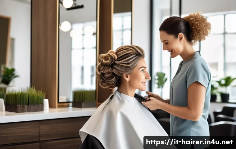 헤어디자이너 경력 관리 노하우 - A modern Italian hair salon interior filled with natural light, showcasing a professional hairstylis...