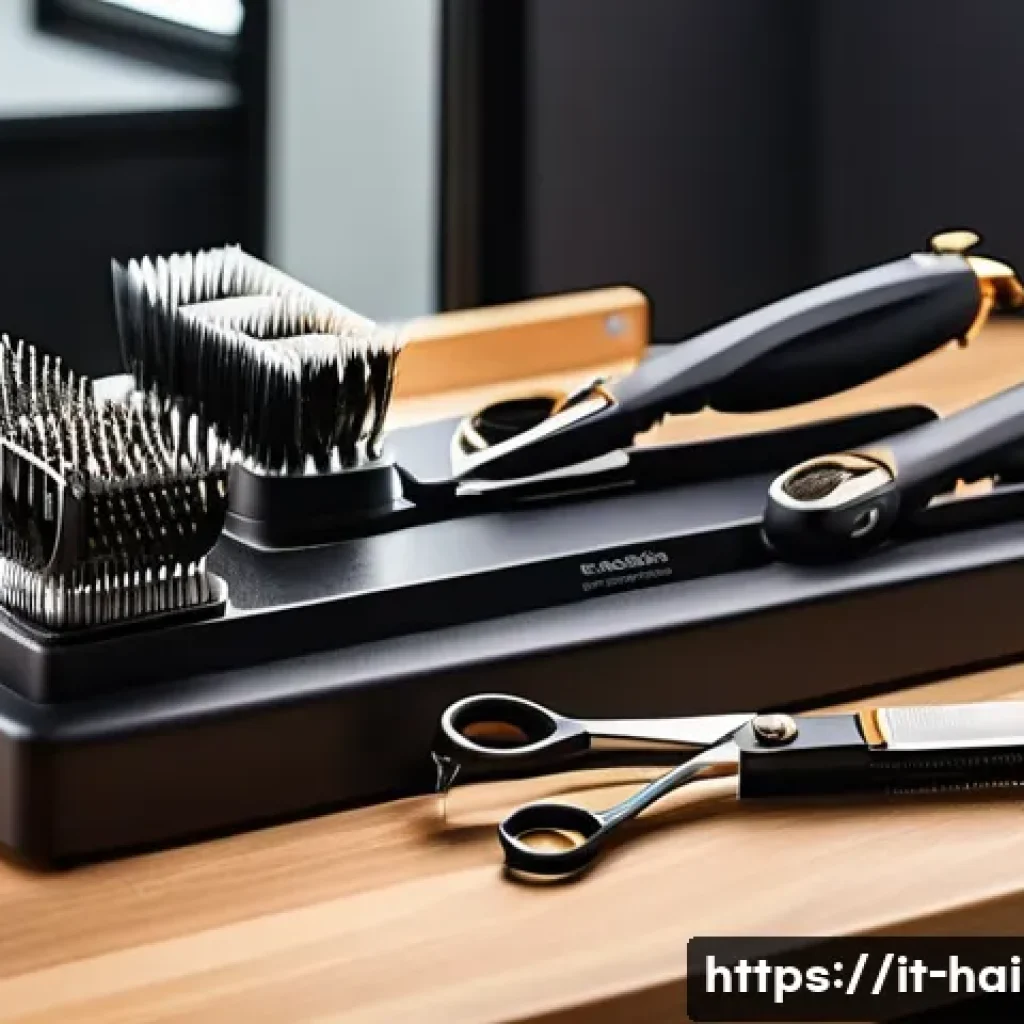 헤어디자이너 추천 장비 - A professional hairstylist’s workstation featuring high-quality stainless steel scissors with ergono...