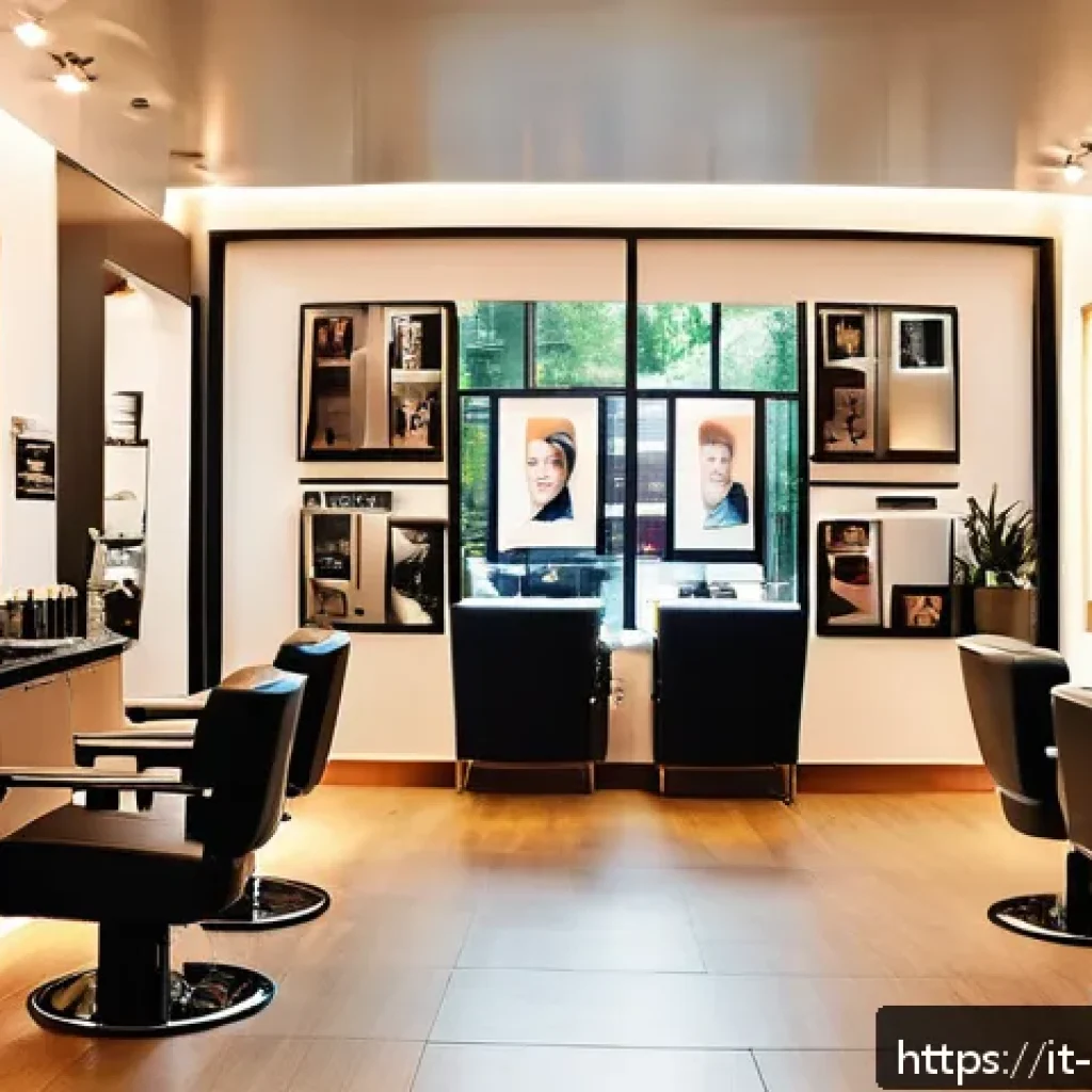 헤어디자이너 외국 고객 응대 팁 - A modern, multicultural hair salon interior designed to welcome international clients, featuring mul...