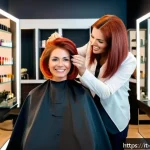 헤어디자이너와 피부관리사 차이 - A modern Italian beauty salon interior with a stylish female hairstylist carefully applying hair col...